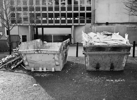 Construction site with organized waste removal