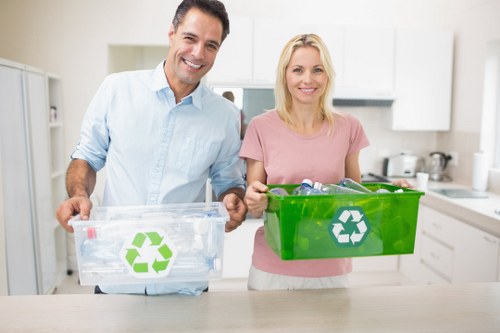Professional team sorting demolition waste